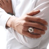 Silver Men's Ring with Tughra on Mother of Pearl